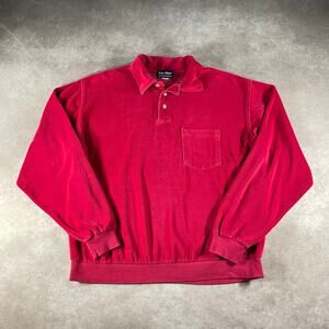 Vintage 90s John Blair Red Soft Velvet Like Henley Large